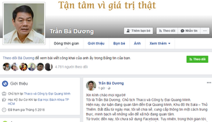Tỷ phú Trần Bá Dương lập Facebook cung cấp thông tin Đại Quang Minh, khu đô thị Sala - Thủ Thiêm