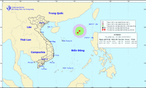 Vùng áp thấp trên Biển Đông đã mạnh lên thành áp thấp nhiệt đới