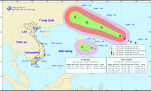 Bão và áp thấp nhiệt đới cùng lúc xuất hiện gần Biển Đông