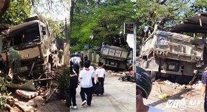 Xe ben tông sập tường trường học, hàng chục học sinh hoảng loạn