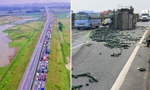 Xe tải tông đuôi xe khách trên cao tốc Nội Bài - Lào Cai: Ùn tắc gần 20km