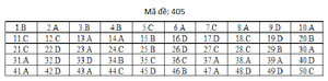 Đáp án mã đề 405 môn tiếng Anh THPT Quốc gia 2019