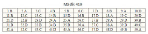 Đáp án mã đề 419 môn tiếng Anh THPT Quốc gia 2019