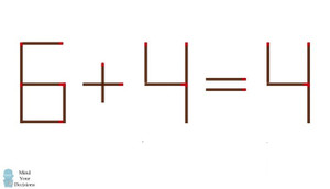 Di chuyển một que diêm để sửa 6 + 4 = 4 thành phép tính đúng