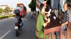 Xử phạt tài xế lái xe máy vượt đèn đỏ, đứng lên yên xe 'làm xiếc' trên quốc lộ