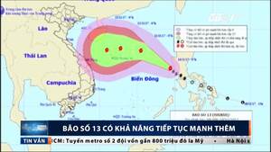 Bão số 13 hoành hành trên Biển Đông, ngày càng mạnh lên