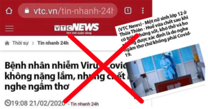 Kẻ xấu chế ảnh, bịa đặt tít Báo VTC News thành: 'Bệnh nhân nhiễm Virus Covid-19 không nặng lắm, nhưng chết là do nghe ngâm thơ'