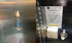 Chung cư Hà Nội cung cấp nước rửa tay, tăm bấm thang máy ngừa Covid-19