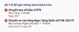 Bộ Y tế ra thông báo khẩn tìm người trên chuyến xe khách từ Hà Nội đi TP.HCM
