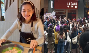 Fan Trung xếp hàng kín góc phố để vào quán phở của Chi Pu ở Thượng Hải