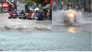 Mưa xuyên đêm không ngớt, nhiều tuyến phố Hà Nội biến thành sông