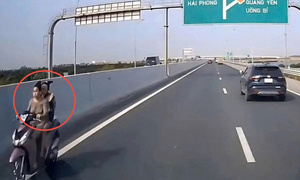 Xử phạt 2 thiếu nữ phóng xe máy ngược chiều ở làn 100km/h trên cao tốc