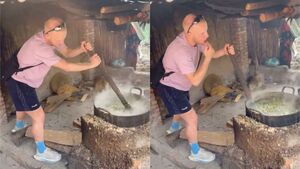 Khách Tây nấu cám lợn ở Hà Giang, vừa khuấy vừa nếm thử khiến dân mạng cười bò