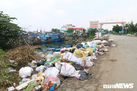 Ảnh: Rác thải chất đống khu neo đậu tàu cá Sa Kỳ, Quảng Ngãi