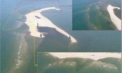 Cồn cát khổng lồ nổi lên bất thường giữa biển Cửa Đại nhìn từ flycam