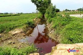 Lở loét, bỏng rát vì dòng nước thải đỏ ngòm như máu chảy quanh làng