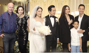 Thu Minh được chồng Tây hộ tống, Hồ Ngọc Hà - Kim Lý tình tứ dự đám cưới Dương Khắc Linh