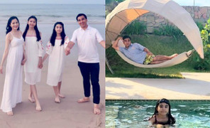 Quyền Linh tạo dáng 'nàng tiên cá lầy lội' khi đưa cả gia đình đi du lịch
