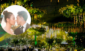 Không gian lễ cưới sang trọng, ngập sắc xanh của Cường Đô la - Đàm Thu Trang