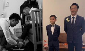 Cường Đô la chăm sóc bé Subeo trong lễ cưới