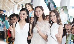 Hoa hậu Lương Thùy Linh cùng 2 Á hậu rạng rỡ tại sân bay, hạnh phúc khi được fan chào đón