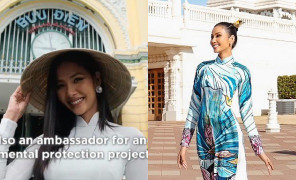 Hoàng Thùy mặc áo dài, xuất hiện nổi bật trên Instagram hơn 3 triệu lượt theo dõi của 'Hoa hậu Hoàn vũ'