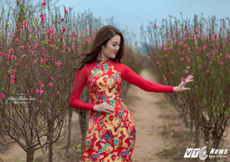 Hot girl Hà thành tạo dáng quyến rũ bên đào Nhật Tân