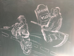 Tranh biếm họa bằng phấn trắng trên bảng đen của giáo viên Thanh Hóa gây ấn tượng