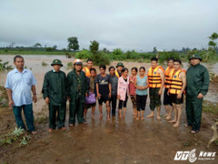 Bộ đội giải cứu 6 người leo lên cây trong cơn lũ dữ