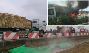 Xe đầu kéo bốc cháy, hàng nghìn phương tiện 'chôn chân' trên cao tốc