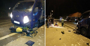 Xe tải vượt ẩu tông trực diện xe máy, 2 người thương vong