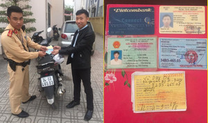 CSGT Hà Nội trả lại ví tiền cho nam thanh niên đánh rơi trên đường về quê