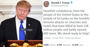 Ông Trump 'mắc lỗi đánh máy' khi chia buồn với Sri Lanka