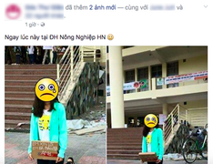 Cô gái quỳ giữa sân trường, ôm tấm biển