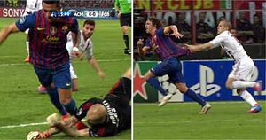 Bị hậu vệ Milan kéo áo, Puyol đòi trọng tài phạt 11m