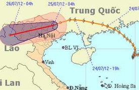 Áp thấp nhiệt đới gây mưa rất to ở Bắc Bộ