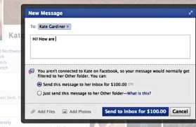 Gửi tin đến người lạ,Facebook thử nghiệm thu phí 100USD