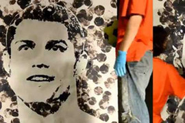 Sút bóng vào tường vẽ chân dung Ronaldo, Messi