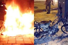 Clip: Quái xế bị bắt chửi CSGT, châm lửa tự đốt xe