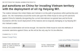 Đã đủ 100.000 người kiến nghị Mỹ trừng phạt Trung Quốc