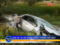 Ôtô mất lái lao xuống ruộng, 4 người chết ngạt