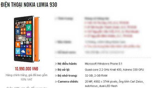 Lumia 930 giảm giá tới 2 triệu đồng
