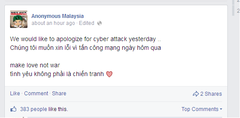 Hacker Anonymous Malaysia xin lỗi các website Việt bị tấn công