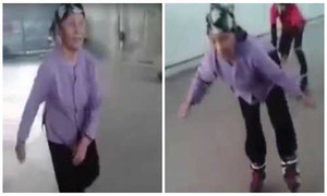 Lác mắt xem cụ bà trượt patin như thanh niên