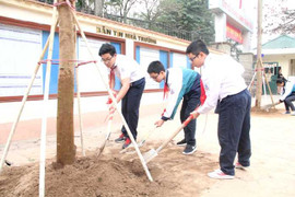 Học sinh hào hứng trồng cây đầu năm mới