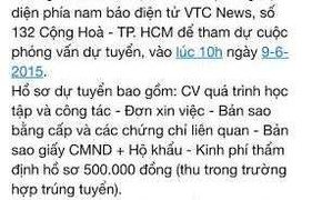 Cảnh báo lừa đảo tuyển dụng vào Báo điện tử VTC News