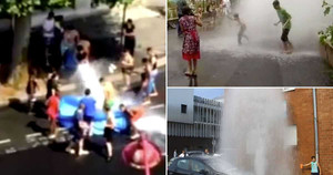 Clip: Dân phá hoại vòi nước cứu hỏa để… chống nóng