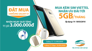 Đặt trước Samsung Galaxy S7, S7 Edge nhận ưu đãi khủng từ Viettel