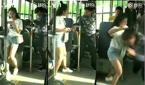 Clip: Cô gái xinh đẹp trừng trị ‘yêu râu xanh’ trên xe buýt