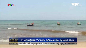 Video: Xuất hiện dải nước lạ màu đỏ dọc biển Quảng Bình